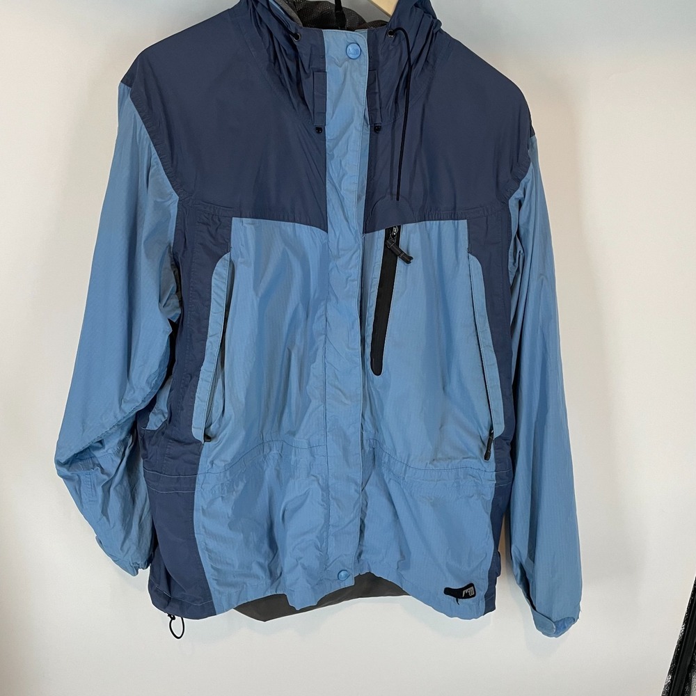 Vintage REI Colorblock Full Zip Hooded Rain Jacket Blue Womens XL
